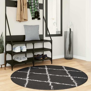 vidaXL, vidaXL Teppich Shaggy Hochflor Modern Schwarz und Creme Ø 120 cm