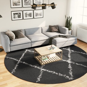 vidaXL, vidaXL Teppich Shaggy Hochflor Modern Schwarz und Creme Ø 280 cm