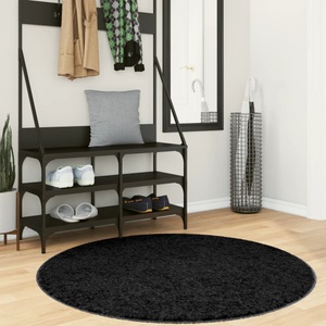 vidaXL, vidaXL Teppich OVIEDO Kurzflor Schwarz Ø 120 cm