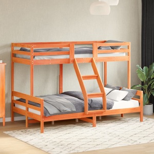 vidaXL, vidaXL Etagenbett 90x200/120x200 cm Wachsbraun Massivholz Kiefer