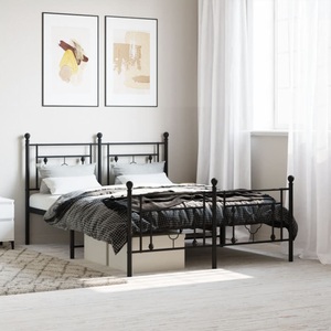 vidaXL, vidaXL Bettgestell mit Kopf- und Fußteil Metall Schwarz 140x200 cm