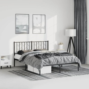 vidaXL, vidaXL Bettgestell mit Kopfteil Metall Schwarz 150x200 cm, vidaXL Bettgestell mit Kopfteil Metall Schwarz 150x200 cm