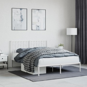 vidaXL, vidaXL Bettgestell mit Kopfteil Metall Weiß 135x190 cm
