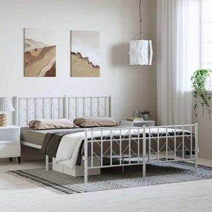 vidaXL, vidaXL Bettgestell mit Kopf- und Fußteil Metall Weiß 150x200 cm