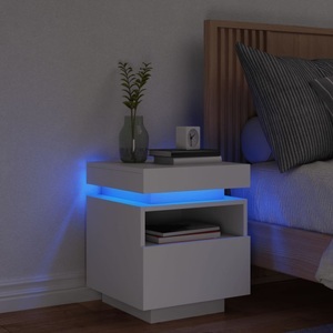 vidaXL, vidaXL Nachttisch mit LED-Leuchten Weiß 40x39x48,5 cm, vidaXL Nachttisch mit LED-Leuchten Weiß 40x39x48,5 cm