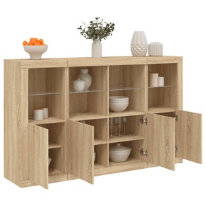 vidaXL, vidaXL Sideboards mit LED-Leuchten 3 Stk. Sonoma-Eiche Holzwerkstoff