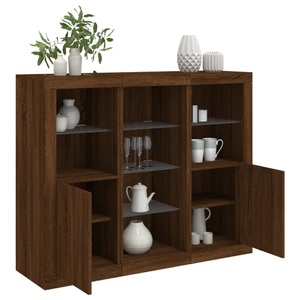 vidaXL, vidaXL Sideboards mit LED-Leuchten 3 Stk. Braun Eichen-Optik