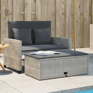 vidaXL, vidaXL Gartensofa mit Kissen 2-Sitzer Hellgrau Poly Rattan, vidaXL Gartensofa mit Kissen 2-Sitzer Hellgrau Poly Rattan