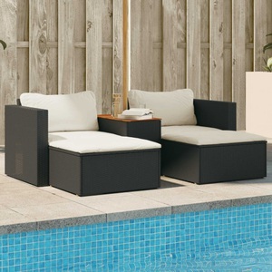 vidaXL, vidaXL 5tlg. Garten-Sofagarnitur mit Kissen Schwarz Poly Rattan Akazie, vidaXL 5tlg. Garten-Sofagarnitur mit Kissen Schwarz Poly Rattan Akazie