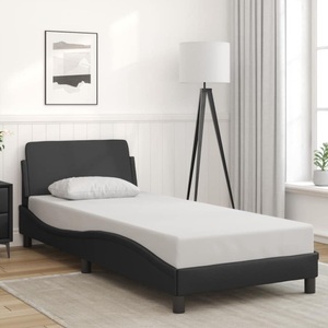 vidaXL, vidaXL Bettgestell mit Kopfteil Schwarz 90x200 cm Kunstleder, vidaXL Bettgestell mit Kopfteil Schwarz 90x200 cm Kunstleder