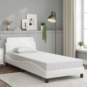 vidaXL, vidaXL Bettgestell mit Kopfteil Weiß 90x200 cm Kunstleder, vidaXL Bettgestell mit Kopfteil Weiß 90x200 cm Kunstleder