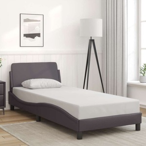 vidaXL, vidaXL Bettgestell mit Kopfteil Grau 90x200 cm Kunstleder, vidaXL Bettgestell mit Kopfteil Grau 90x200 cm Kunstleder
