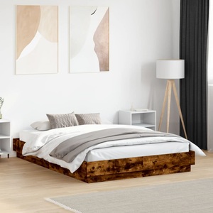 vidaXL, vidaXL Bettgestell mit LED Räuchereiche 135x190 cm