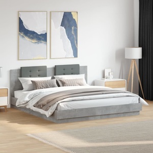 vidaXL, vidaXL Bettgestell mit Kopfteil Betongrau 160x200 cm Holzwerkstoff