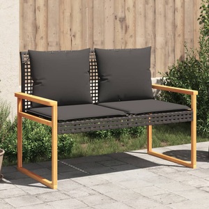 vidaXL, vidaXL Gartenbank mit Kissen Schwarz Poly Rattan Akazienholz
