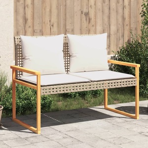 vidaXL, vidaXL Gartenbank mit Kissen Beige Poly Rattan Akazienholz