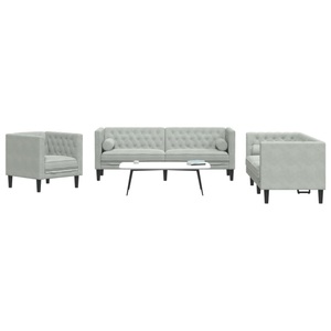 vidaXL, vidaXL 3-tlg. Chesterfield-Sofa-Set mit Nackenrollen Hellgrau Samt