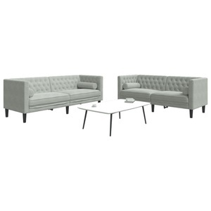 vidaXL, vidaXL 2-tlg. Chesterfield-Sofa-Set mit Nackenrollen Hellgrau Samt