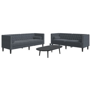 vidaXL, vidaXL 2-tlg. Chesterfield-Sofa-Set mit Nackenrollen Dunkelgrau Samt