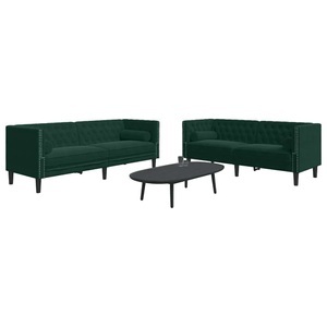 vidaXL, vidaXL 2-tlg. Chesterfield-Sofa-Set mit Nackenrollen Dunkelgrün Samt