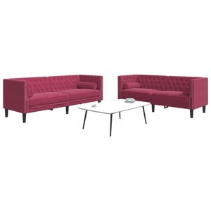vidaXL, vidaXL 2-tlg. Chesterfield-Sofa-Set mit Nackenrollen Rot Samt