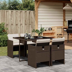 vidaXL, vidaXL 5-tlg. Garten-Essgruppe mit Kissen Braun Poly Rattan, VidaXL - Garten essgruppe poly-rattan, One Size, Braun