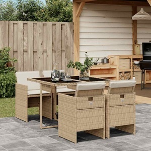 vidaXL, vidaXL 5-tlg. Garten-Essgruppe mit Kissen Beige Poly Rattan, vidaXL 5-tlg. Garten-Essgruppe mit Kissen Beige Poly Rattan