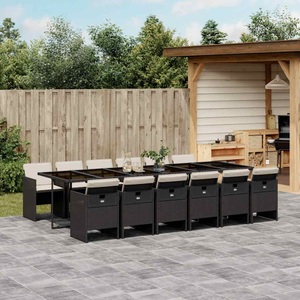 vidaXL, vidaXL 13-tlg. Garten-Essgruppe mit Kissen Schwarz Poly Rattan, vidaXL 13-tlg. Garten-Essgruppe mit Kissen Schwarz Poly Rattan