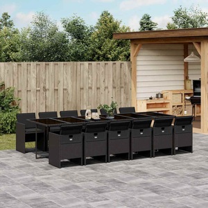 vidaXL, vidaXL 13-tlg. Garten-Essgruppe mit Kissen Schwarz Poly Rattan, vidaXL 13-tlg. Garten-Essgruppe mit Kissen Schwarz Poly Rattan