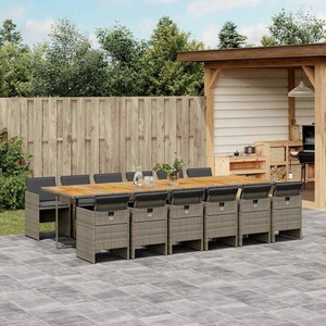 vidaXL, vidaXL 13-tlg. Garten-Essgruppe mit Kissen Grau Poly Rattan