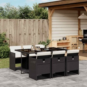 vidaXL, vidaXL 7-tlg. Garten-Essgruppe mit Kissen Schwarz Poly Rattan, vidaXL 7-tlg. Garten-Essgruppe mit Kissen Schwarz Poly Rattan