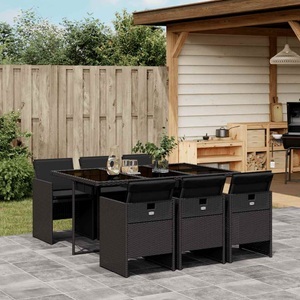 vidaXL, vidaXL 7-tlg. Garten-Essgruppe mit Kissen Schwarz Poly Rattan, vidaXL 7-tlg. Garten-Essgruppe mit Kissen Schwarz Poly Rattan