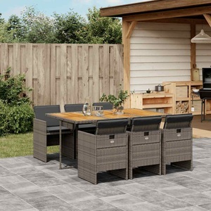 vidaXL, vidaXL 7-tlg. Garten-Essgruppe mit Kissen Grau Poly Rattan