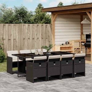 vidaXL, vidaXL 9-tlg. Garten-Essgruppe mit Kissen Schwarz Poly Rattan, vidaXL 9-tlg. Garten-Essgruppe mit Kissen Schwarz Poly Rattan