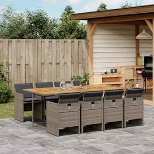vidaXL, vidaXL 9-tlg. Garten-Essgruppe mit Kissen Grau Poly Rattan