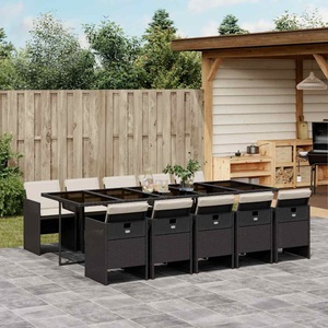 vidaXL, vidaXL 11-tlg. Garten-Essgruppe mit Kissen Schwarz Poly Rattan, vidaXL 11-tlg. Garten-Essgruppe mit Kissen Schwarz Poly Rattan