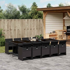 vidaXL, vidaXL 11-tlg. Garten-Essgruppe mit Kissen Schwarz Poly Rattan, vidaXL 11-tlg. Garten-Essgruppe mit Kissen Schwarz Poly Rattan