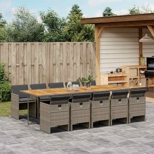 vidaXL, vidaXL 11-tlg. Garten-Essgruppe mit Kissen Grau Poly Rattan