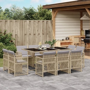 vidaXL, vidaXL 11-tlg. Garten-Essgruppe mit Kissen Beigemischung Poly Rattan, vidaXL 11-tlg. Garten-Essgruppe mit Kissen Beigemischung Poly Rattan