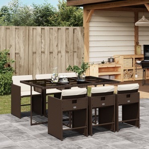 vidaXL, vidaXL 7-tlg. Garten-Essgruppe mit Kissen Braun Poly Rattan, vidaXL 7-tlg. Garten-Essgruppe mit Kissen Braun Poly Rattan