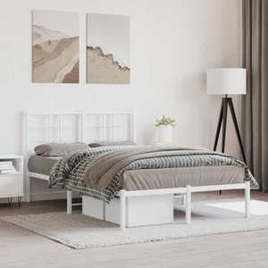 vidaXL, vidaXL Bettgestell mit Kopfteil Metall Weiß 120x190 cm