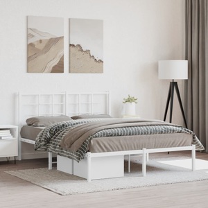 vidaXL, vidaXL Bettgestell mit Kopfteil Metall Weiß 140x190 cm