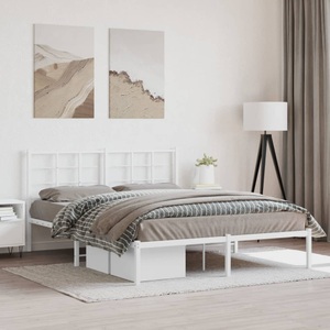 vidaXL, vidaXL Bettgestell mit Kopfteil Metall Weiß 150x200 cm