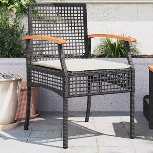 vidaXL, vidaXL Gartenstühle mit Kissen 2 Stk. Schwarz Poly Rattan Akazienholz, vidaXL Gartenstühle mit Kissen 2 Stk. Schwarz Poly Rattan Akazienholz