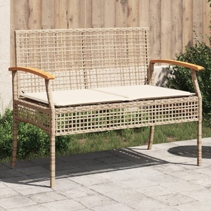 vidaXL, vidaXL Gartenbank mit Kissen Beige Poly Rattan Akazienholz, vidaXL Gartenbank mit Kissen Beige Poly Rattan Akazienholz