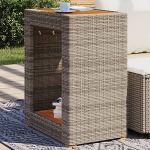 vidaXL, vidaXL Garten-Beistelltisch mit Holzplatte Grau 60x40x75cm Poly Rattan, vidaXL Garten-Beistelltisch mit Holzplatte Grau 60x40x75cm Poly Rattan