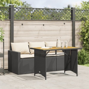 vidaXL, vidaXL 2-tlg. Garten-Essgruppe mit Kissen Schwarz Poly Rattan