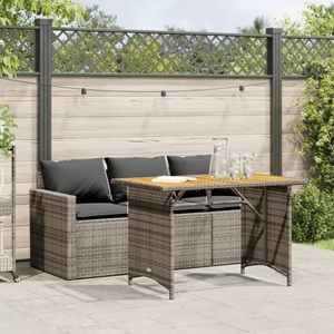 vidaXL, vidaXL 2-tlg. Garten-Essgruppe mit Kissen Grau Poly Rattan