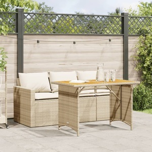 vidaXL, vidaXL 2-tlg. Garten-Essgruppe mit Kissen Beige Poly Rattan