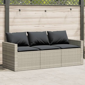 vidaXL, vidaXL Gartensofa mit Kissen 3-Sitzer Hellgrau Poly Rattan, vidaXL Gartensofa mit Kissen 3-Sitzer Hellgrau Poly Rattan